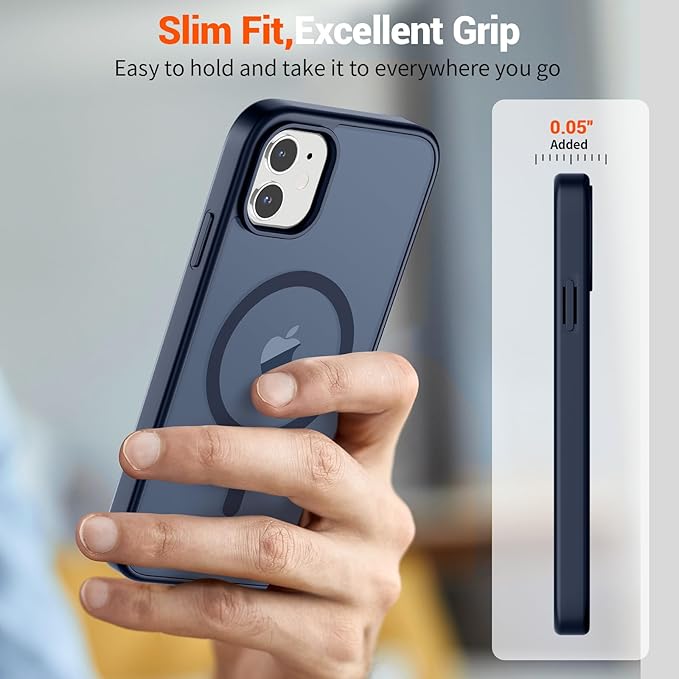 SUPFINE Magnetic for iPhone 12 Case/iPhone 12 Pro Case (Compatible with MagSafe)(Military Grade Drop Protection) Translucent Matte Shockproof Phone Cover,Dark Blue