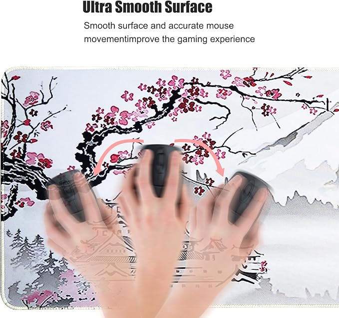 Gaming Mouse Pad XL XXL with World Map(31.5 x 11.8in), Desk Mat&Large Mouse Pad Keyboard Mat 3MM Anti Slip and Waterproof Rubber Mouse Pad(Japanese Cherry Blossom)