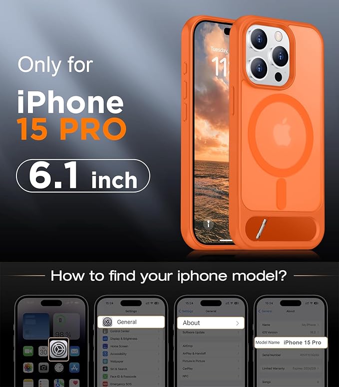 Magnetic Compatible with iPhone 15 Pro Case, [Built-in Invisible Kickstand][Compatible with MagSafe][Military Grade Shockproof] Slim Translucent Matte Phone Case for iPhone 15 Pro 6.1"