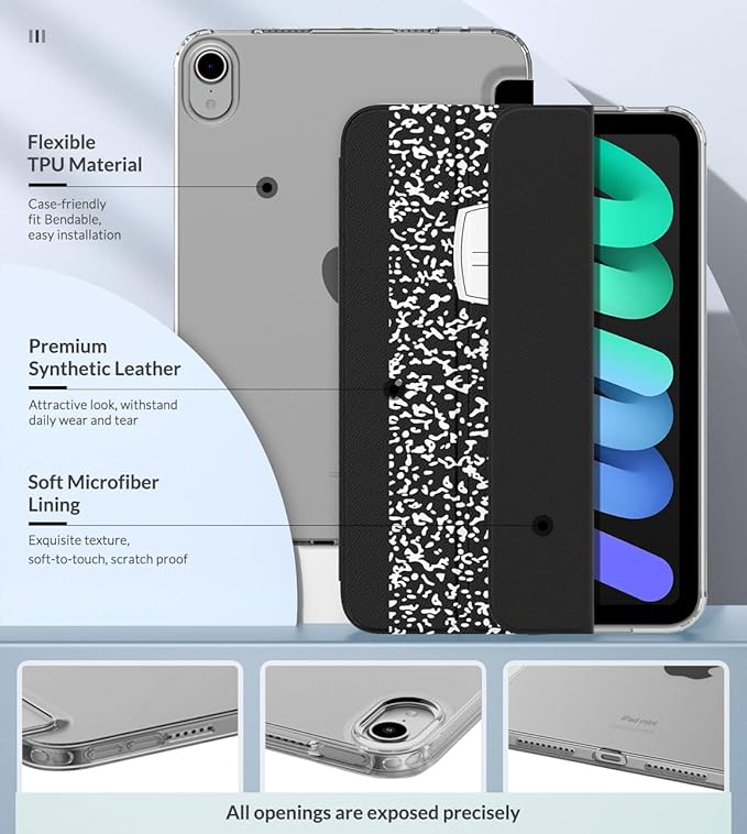 MoKo Case Fit New iPad mini 7 (A17 Pro) 2024, iPad mini 6th Generation Case 2021 (8.3-inch), iPad mini 6 Case, Soft TPU Translucent Frosted Back Cover Case for iPad mini 7th, Notebook Black