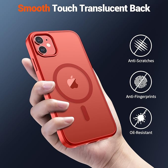 SUPFINE Magnetic for iPhone 12 Case/iPhone 12 Pro Case (Compatible with MagSafe)(Military Grade Drop Protection) Slim Translucent Matte Shockproof with Anti-Fingerprint Phone Case,Red
