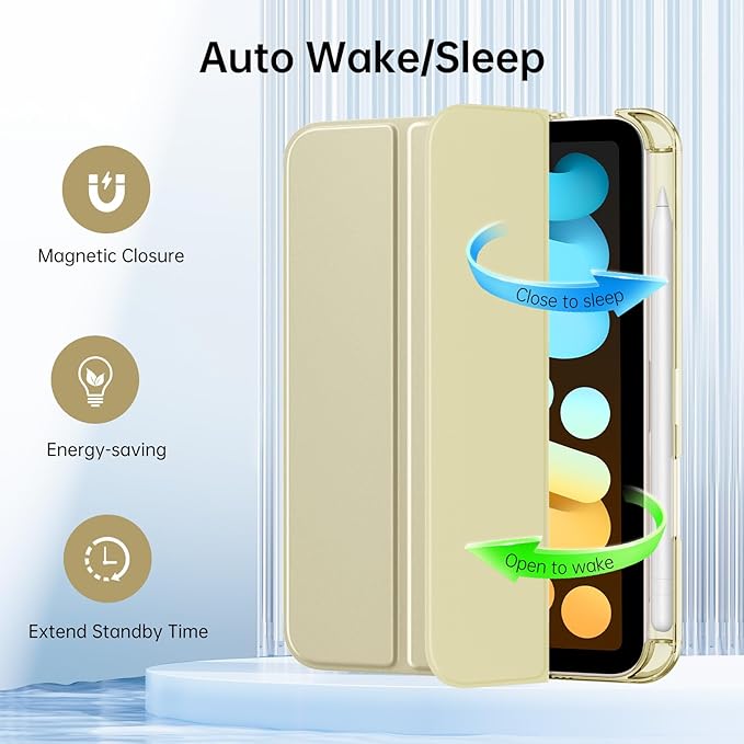 MoKo for iPad mini 7 A17 Pro Case 2024, iPad mini 6th Generation Case 8.3 Inch 2021 with Pencil Holder, Slim Light Trifold Smart Protective Cover with Hard PC Translucent Back Shell, Starlight