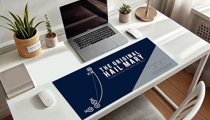French KOKO Large Dallas Football Desk Mat for Desktop – XL Blue and Silver Desk Pad Mat Featuring The Hail Mary Play, Texas Sports Fan Gift, Man Cave Office Decor, Smooth Waterproof Desk Protector