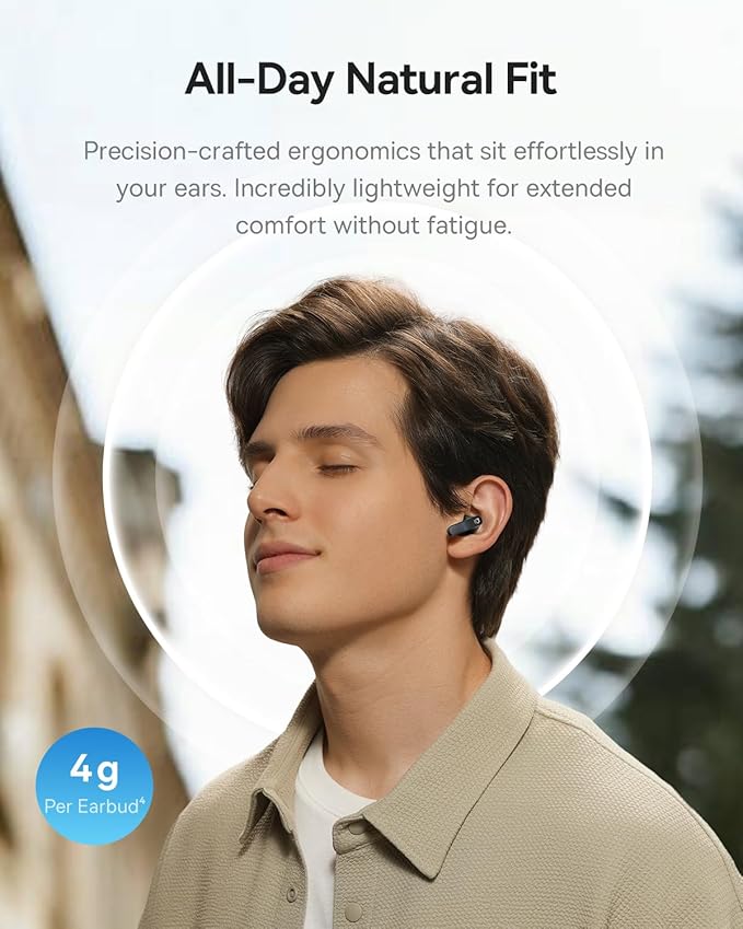 Baseus BS1 NC Semi-in-Ear Noise Cancelling Earbuds with Adaptive Hybrid ANC, No Ear Pressure, Hi-Res Audio (LDAC), 40H Playtime, 4g Ultra-Lightweight Fit, 6-Mic AI Clear Call