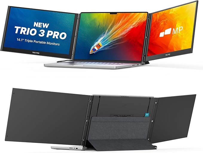 Trio 3 Pro 14.1" Mobile Pixels Portable Laptop Monitor(2026 Version), 1400p QHD Triple Monitor with Built-in Kickstand, One USB-C Cable Setup Laptop Screen Extender(Optional Magnets), Windows/macOS