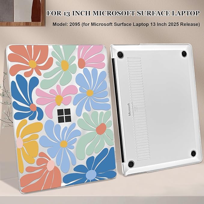 Case for 13-inch Microsoft Surface Laptop Copilot+ PC 2025 (Model 2095), Printed Pattern Ultra-Slim Plastic Hard Shell Case Protective Cover, Colorful Flowers