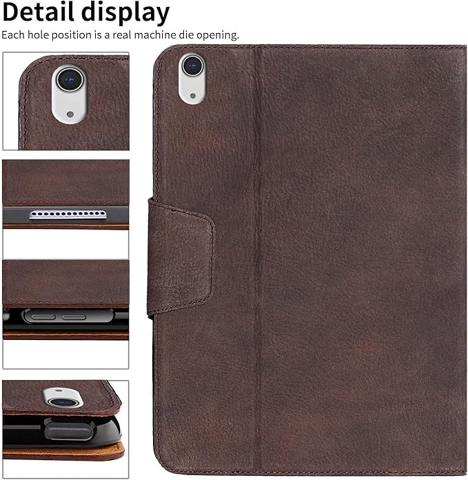 Gexmil Genuine Leather Case for iPad mini 7 (A17 Pro) 2024 / iPad mini 6 Generation 2021 8.3 Inch,Magnetic Closure,Pencil Holder,Shockproof Cowhide Cover,Pencil 2 Wireless Charging,Sand Dark Brown
