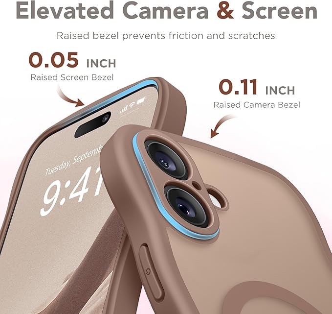 CAPRARO for iPhone 16 Case for Women Girls, Upgraded [Full Camera Protection] [Compatible with MagSafe] Cute Wave Translucent Matte Phone Case for iPhone 16, Brown