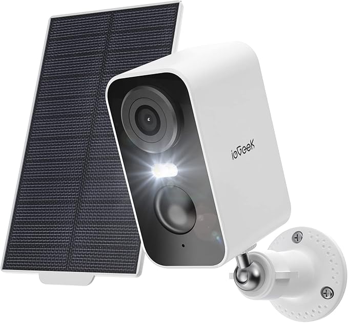 ieGeek Solar Security Cameras Wireless Outdoor with Solar Panel, 2K WiFi Wireless Camera for Home Security with Color Night Vision, Motion Detection, 2-Way Talk for Home Surveillance, Works with Alexa