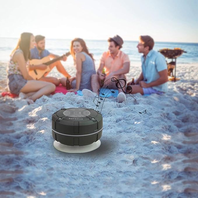 Portable Shower Speaker, IPX7 Waterproof Wireless Outdoor Speaker with HD Sound, 2 Suction Cups, Built-in Mic, Hands-Free Speakerphone for Bathroom, Pool, Beach, Hiking, Bicycle(Grey)