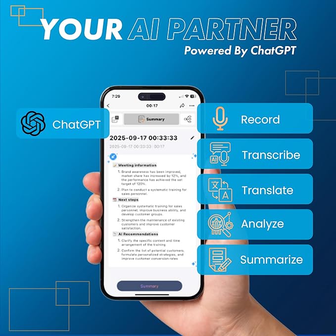 Note AI Voice Recorder with Playback | App Control | Transcribe & Summarize & Translate with AI Technology + Noise Cancelling | Ideal for Meetings, Calls & Interviews