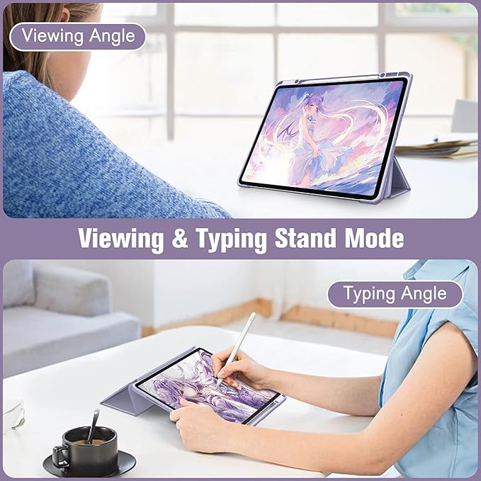 Fintie Hybrid Slim Case for iPad Pro 12.9-inch 6th Generation 2022, [Built-in Pencil Holder] Shockproof Cover w/Clear Transparent Back Shell, Also Fit iPad Pro 12.9" 5th/4th/3rd Gen, Lilac Purple