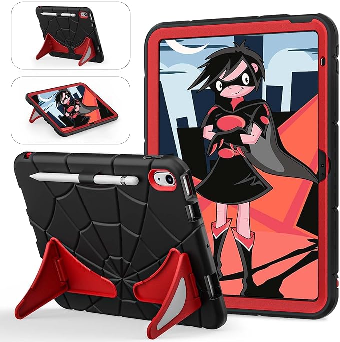AKABEILA Compatible with Apple iPad (2026) 12th A19/iPad (2022) 10th/iPad (2025) 11th A16 Tablet Case，Lightweight Shockproof Protective Cover with Kickstand for Kids Children Boys Babies Black Red