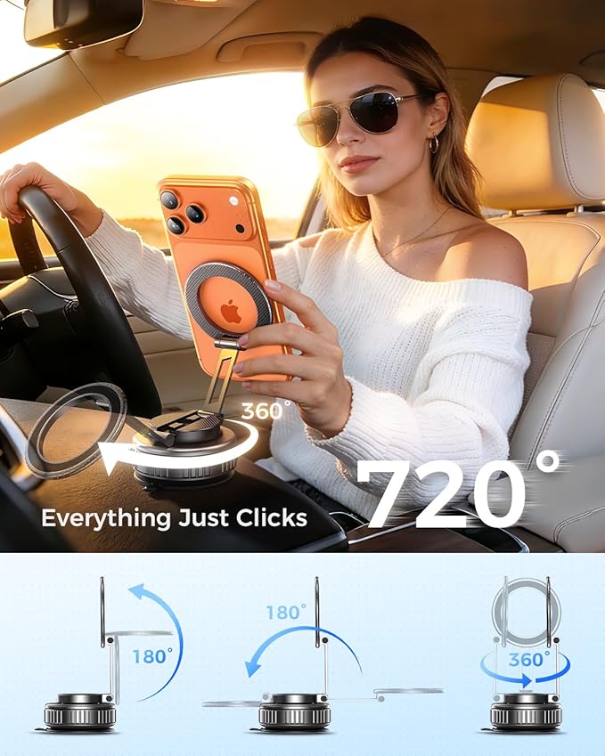 MRGLAS 2026 Upgraded 360° Rotation Vacuum Magnetic Phone Holder Stand,for Magsafe Suction Cup Phone Mount [109+LBS Strongest Suction & Magnetic] Adjustable Swivel Lock, for Your Car/Gym/Mirror/Kitchen