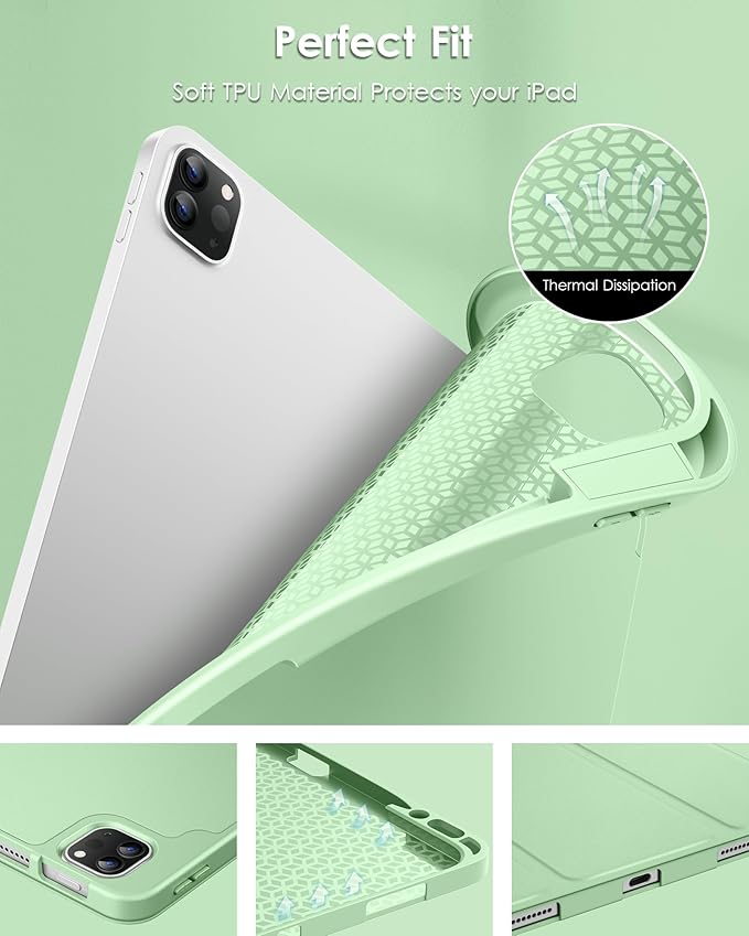 DTTO for iPad Air 13 Inch Case M4/M3/M2 2026/2025/2024, iPad Pro 12.9 Inch Case (6th/5th/4th/3rd Gen), Smart Slim Trifold Stand Soft Cover with Pencil Holder, Matcha Green