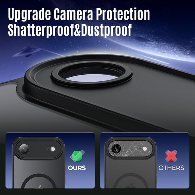 Symcele Designed for iPhone Air Case, Compatible with MagSafe, [Camera Protection] [15FT Military Drop Protection] Shockproof Translucent Matte Anti-Slip Thin Slim Phone Case, 6.5", Black