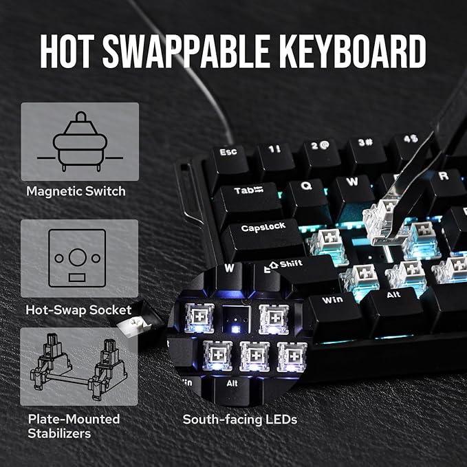 EPOMAKER Aula WIN60 HE 60% Wired Magnetic Keyboard with Adjustable Actuation, 8000 Hz Polling Rate, Hall Effect Switches, Hot-Swap, for FPS Games (Black)
