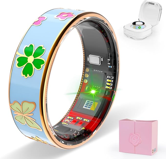 Smart Ring Men & Women Ring Sleep Tracker Pedometer Long Battery Life No Subscription Fee, IP68 Waterproof (Blue, 6)