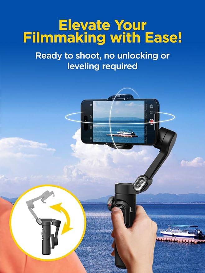 AOCHUAN Gimbal Stabilizer for iPhone Gimbal, Smartphone w/Focus Wheel Face/Object Tracking for iPhone 17 16 15 Pro Max/Android Foldable 3-Axis Handheld Phone Stabilizer for Video Recording -Smart XE