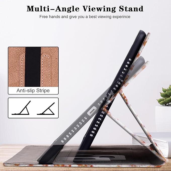 Case for iPad 9th/8th/7th Generation 10.2 Inch (2021/2020/2019), iPad Air 3 2019/ Pro 10.5 2017 Case with Auto Wake/Sleep & Elastic Band, Multi-Angle Viewing Stand Cover - Diamond Peach