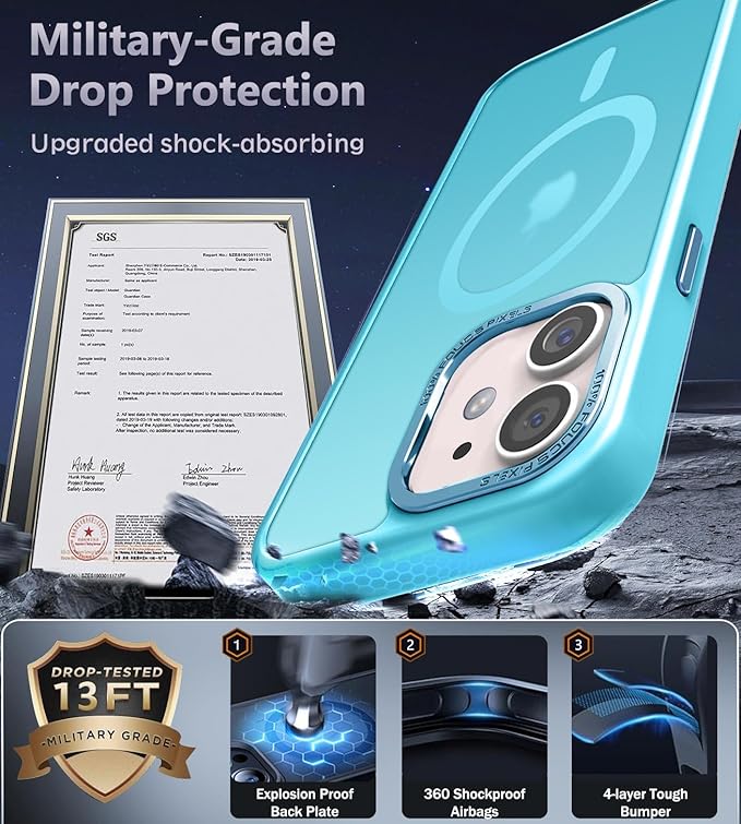 Newfuture Designed for iPhone 12 Case/iPhone 12 Pro Case with Magnetic [13 FT Military Drop Protection] [Compatible with Magsafe] Translucent Shockproof with Anti-Fingerprint Phone Case, Lake Blue