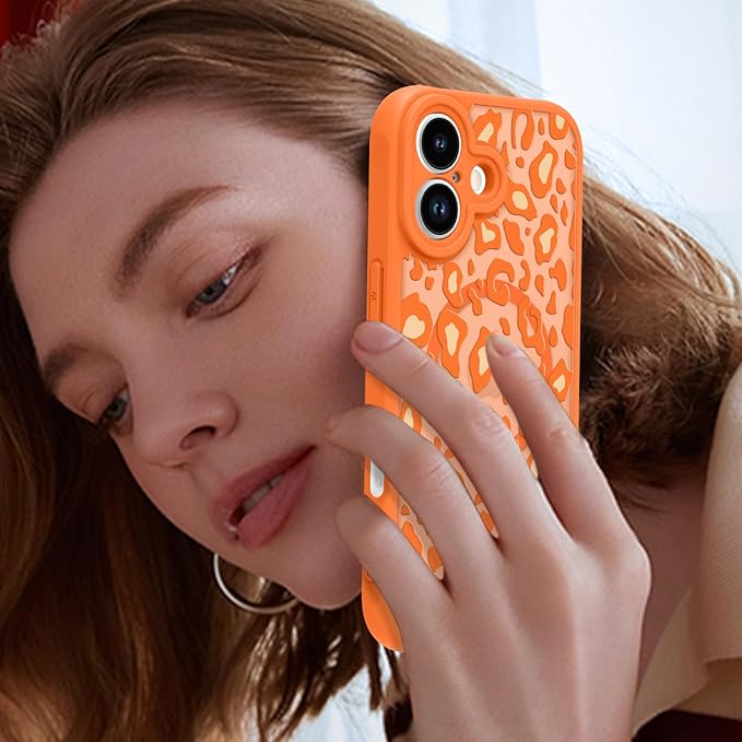 KANGHAR Case Compatible with iPhone 17 Orange Leopard Printed Pattern Compatible with Magsafe Cute Cheetah Protective Magnetic Case for Girls Women 6.3"
