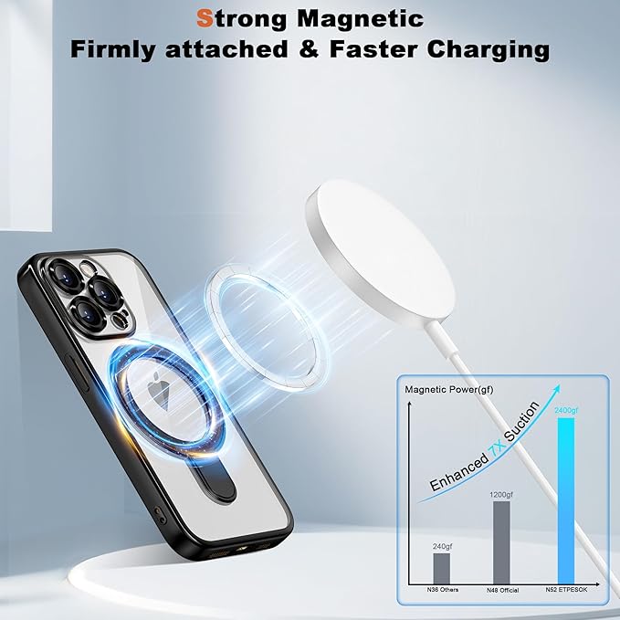 Compatible with iPhone 15 Pro Case with Invisible Magnetic Ring Stand [Compatible with Mag-Safe] [Full Camera Lens Protector] Plating Clear Phone Case for iPhone 15 Pro 6.1", Black
