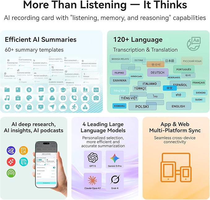Mobvoi TicNote Lite AI Voice Recorder, AI Note Taking Device w/Instant Transcribe & Summarize, APP Control, Support 120+ Languages, AI Recorder w/Display for Lectures, Meeting, Calls