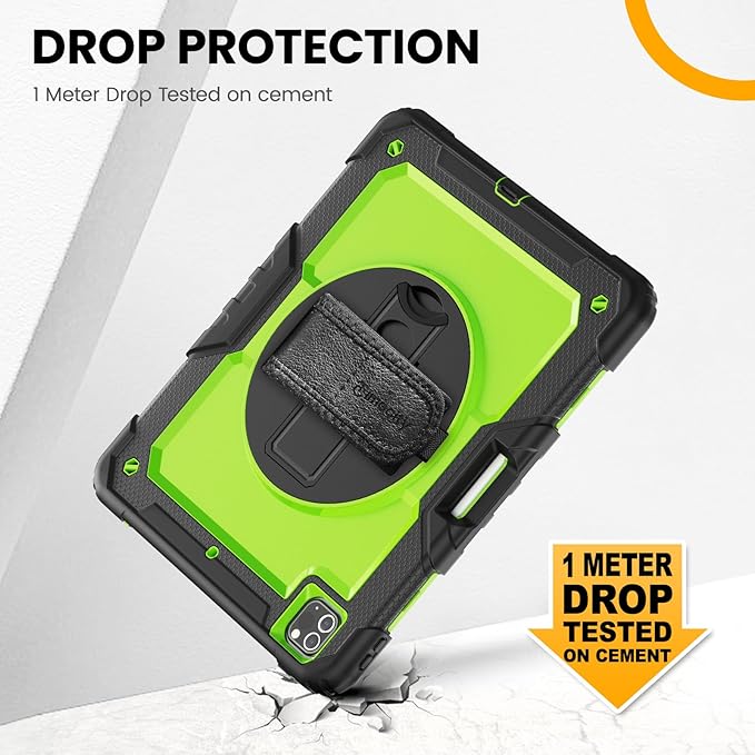 Timecity for iPad Pro 12.9 Case 6th/5th/4th/3rd Gen, 360° Rotating Stand, Pencil Holder & Wireless Charging, Shockproof with Screen Protector & Shoulder Strap - for Designers & Professionals - Green