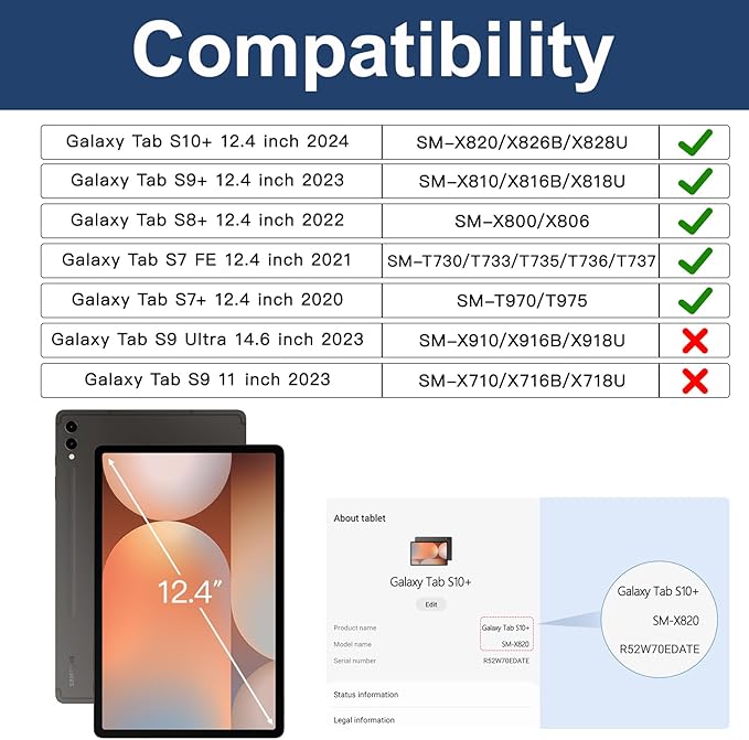 BRAECN for Samsung Galaxy Tab S10 Plus Case 2024/S9 Plus/S9 FE+/S8 Plus/S7 Plus /S7 FE 12.4 Inch,Heavy Duty Shockproof Case with S Pen Holder&360 Rotating Hand Strap/Kickstand Shoulder Strap,Blue