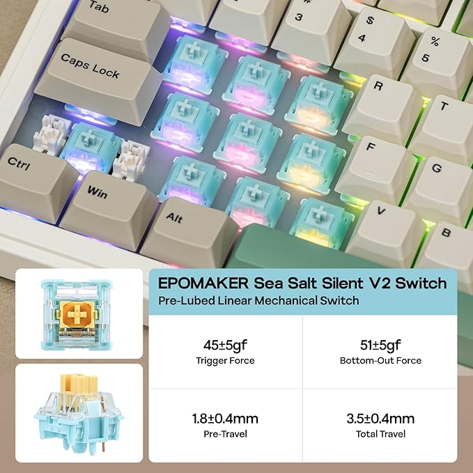 EPOMAKER RT82 Wireless Mechanical Keyboard with Screen, VIA Custom, 2.4GHz/USB-C/BT5.0, RGB Backlit, Gasket, 5-Paddings, PBT Keycaps, Hot-Swap Retro Gaming Keyboard (Sea Salt Silent)