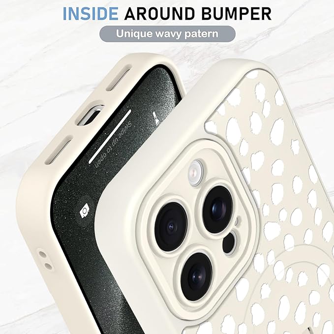 KANGHAR Compatible with iPhone 15 Pro Max Case, Support for MagSafe, Silicone Speck Leopard Cute Pattern, Wristband Kickstand Camera Protection Soft Slim Cover for Girls Women -White