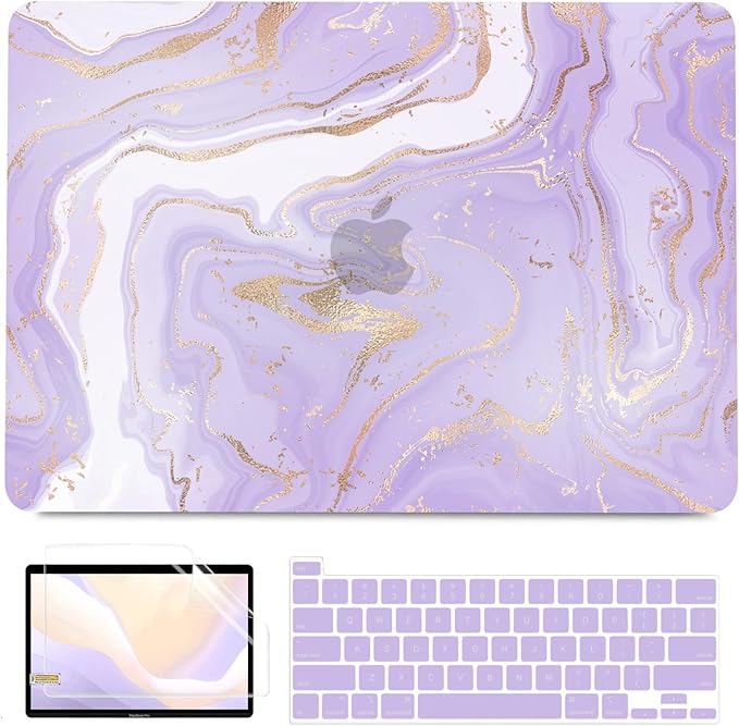 BELKA Compatible with MacBook Pro 13 inch Case M2 2025 2024 2023 2022-2016 A2338 M1 A2251 A2289 A2159 A1989 A1708 A1706, Plastic Hard Shell Case + Keyboard Cover +Screen Protector, Purple Marble