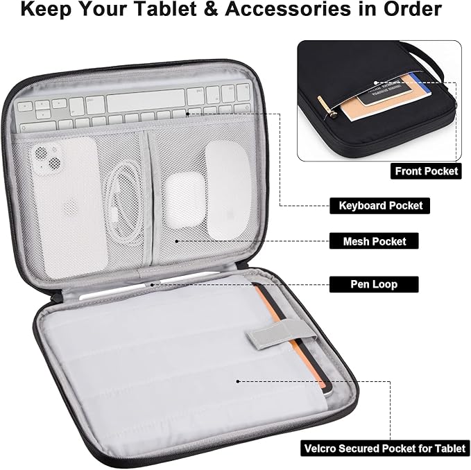 iPad Pro 12.9 Carrying Case Bag, Padded Tablet Sleeve for iPad Pro 13-in (M4), iPad Air 13-in (M2), Surface Pro 9/8, 12.4 Galaxy Tab S9+/S8+ (Black-12.9)
