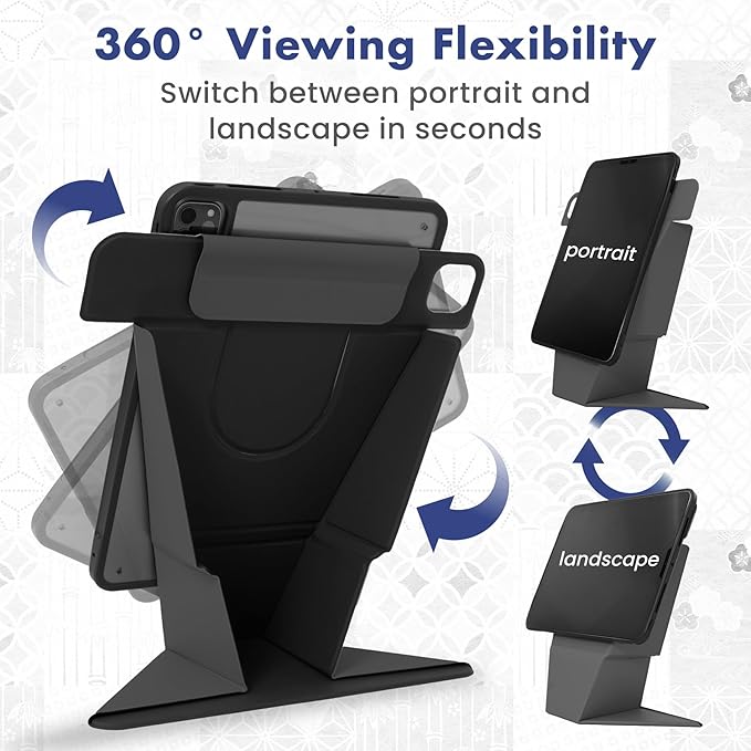 BELLEMOND iPad Air 13" Case M4 2026 / M3 2025 / M2 2024 | Origami Folio Stand | 6-Mode Foldable, Magnetic Detachable Cover | Mamoru Ori Case | Black & Grey