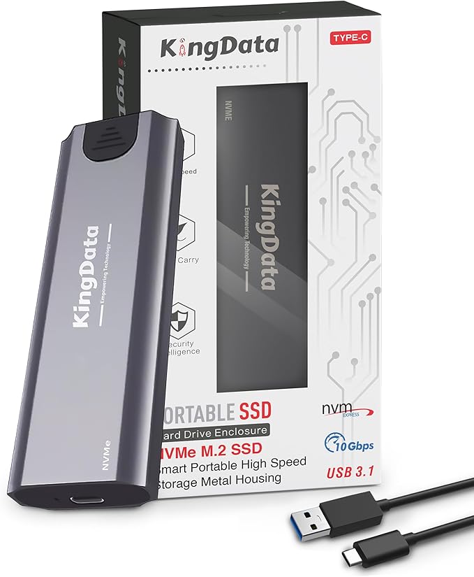 M.2 NVMe Enclosure, Tool-Free 10Gbps USB 3.1 Adapter for 2230/2242/2260/2280 M.2 SSD With USB C to A Cable