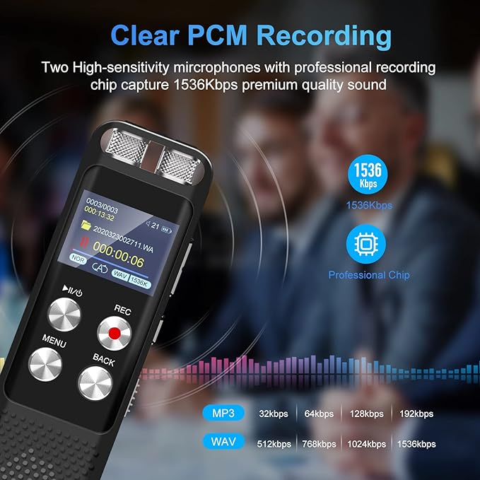 72GB Digital Digital Voice Recorder: Voice Activated Recorders with Playback, Audio Recording Device for Lectures Meetings, Dictaphone Sound Portable Tape Recorder with Password | USB