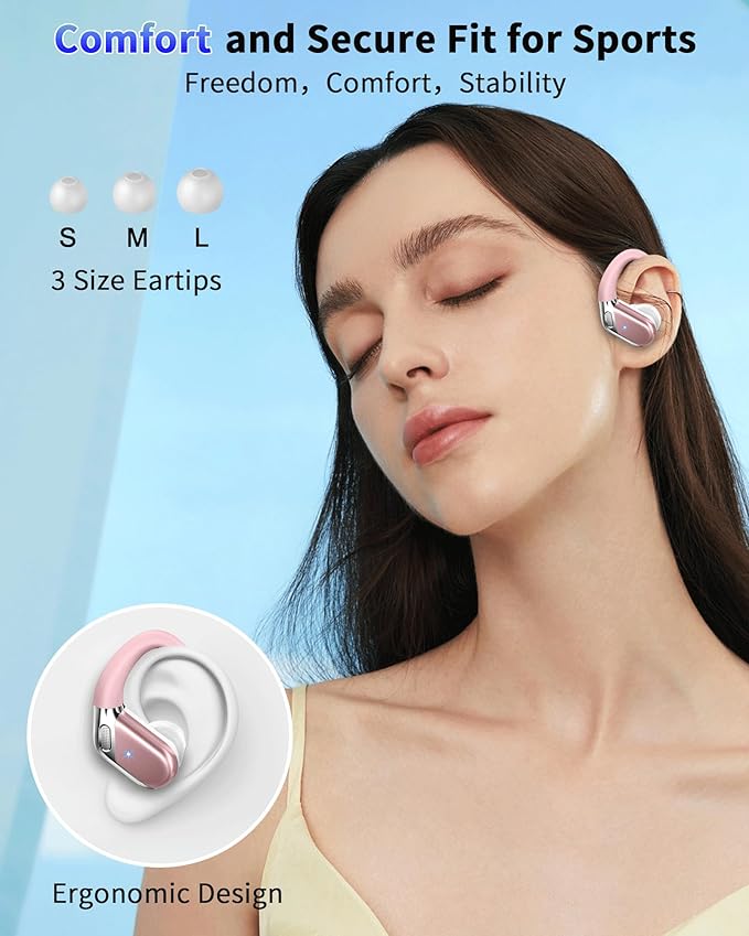 Wireless Earbud, Bluetooth 5.4 Headphones IP7 Waterproof for Sport, 50H Running Wireless Earphones with ENC Noise Cancelling Mic, Deep Bass Over Ear bud with Earhooks for Android, iOS, Workout, Gym