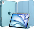 MoKo for iPad Air 11 inch Case (M4/M3/M2) 2026/2025/2024, iPad Air 5th/4th Gen 10.9 inch Case 2022/2020 with Pencil Holder, Slim Light Trifold Cover with Hard PC Translucent Back Shell, Misty Blue