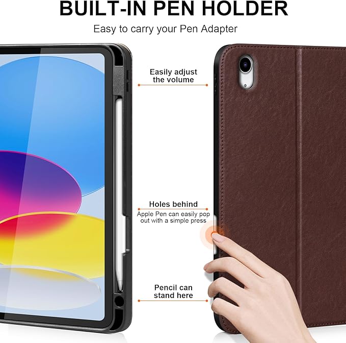 Case for iPad 12th/11th Gen 11 Inch 2026 & iPad 10th Gen 10.9 Inch, with Pencil Holder, Auto Wake/Sleep, Adjustable Stand, Protective Leather Folio with Buckle Red Brown