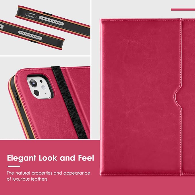 VIKESI Case for iPad Pro 13-inch M5 or M4 Released in 2025 or 2024, Leather Stand Cover with Apple Pencil Holder, Auto Wake/Sleep, Multiple Viewing Angles, Built in Hand Strap & Pocket,Peach