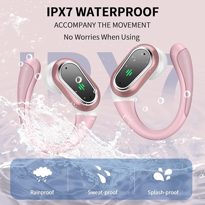Wireless Earbuds, 2026 Bluetooth 5.4 Headphones Sport, 50Hrs HiFi Stereo Deep Bass Over-Ear buds with ENC Noise Cancelling Mic, IP7 Waterproof & LED Display Earphones with Earhooks for Workout/Running