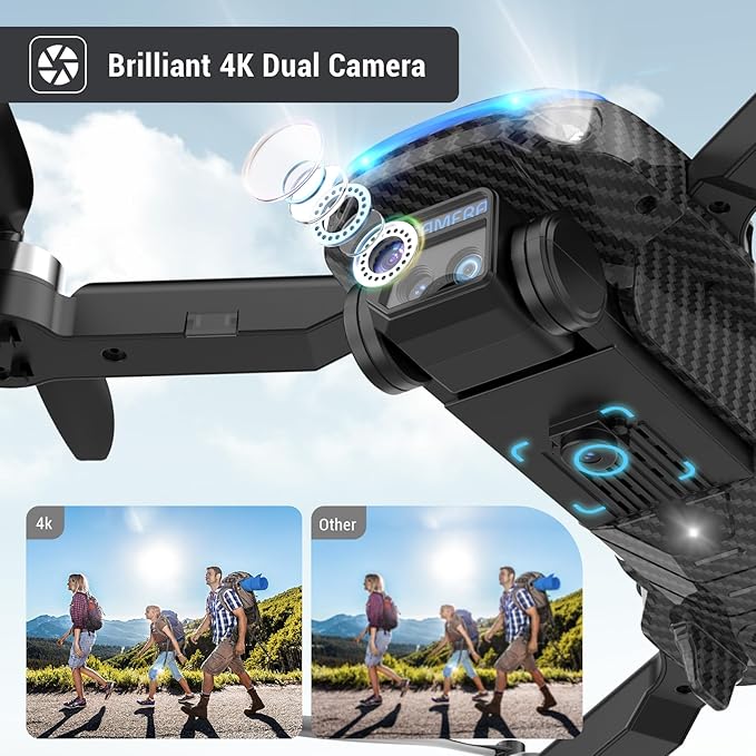 4K Drones with Camera for Kids,Drones for Adults withEmergency Stop, Headless Mode, 360° Flips, CarryingCase & 2 Batteries,Wireless RC Toys for Boys Girls(Black)