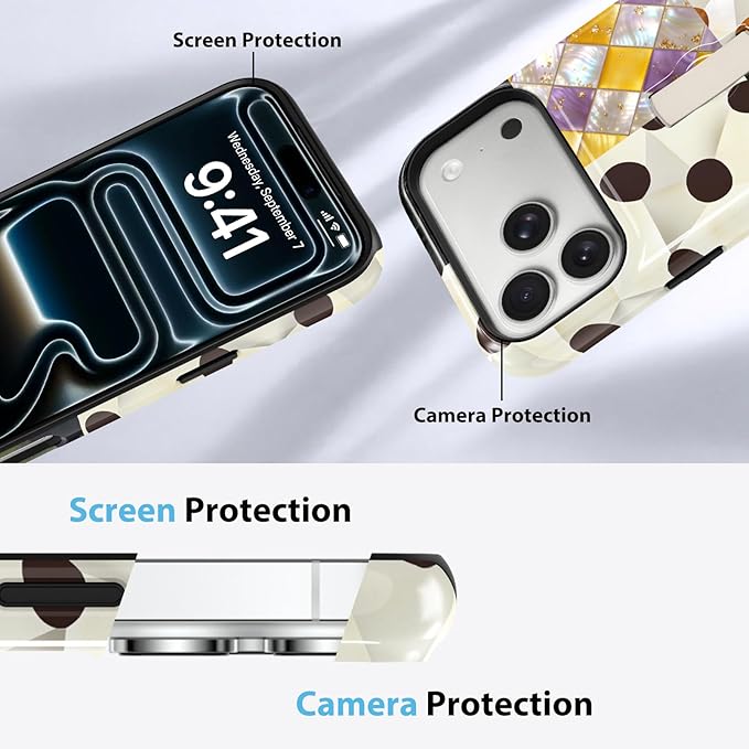 KANGHAR Compatible with iPhone 17 Pro Case, Support for MagSafe, Silicone Checkered Spot Cute Pattern, Finger Hold Wristband Kickstand Camera Protection Soft Slim Phone Case for Girls Women -Colorful