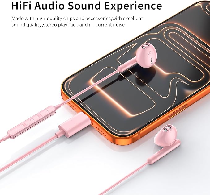 USB C Headphones for iPhone 17 16 15 Pro Max Plus iPad Pro USB C Earphones with Microphone Volume Control USB C Wired Earbuds USB Type C Earphone for Google Pixel 8 Galaxy S26 S25 S24 S23 S22 S21 A55