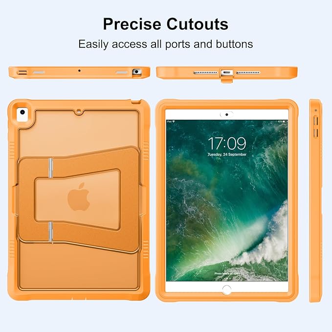 DTTO Case for iPad 6th/5th Generation 9.7 Inch 2018/2017, Adjust Kickstand Freely, Built-in Screen Protector, Frosted Full-Body Shockproof Protective Cover for iPad Air 2 / Pro 9.7, Orange