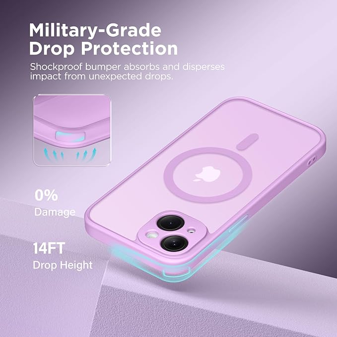 CAPRARO Magnetic for iPhone 14 Case, [Compatible with MagSafe] [Full Camera Protection] Shockproof Protective Slim Translucent Matte Phone Case for iPhone 14 6.1'', Roland Purple
