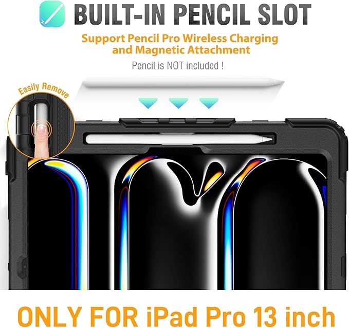 HXCASEAC for iPad Pro 13 Inch Case (M5/M4) 2025/2024,Shockproof Design with Pencil Holder, Protector, Rotating Stand, Hand Strap, Heavy Duty Protective iPad Pro13 Cover A3360 A3361 A2925 A2926,Black