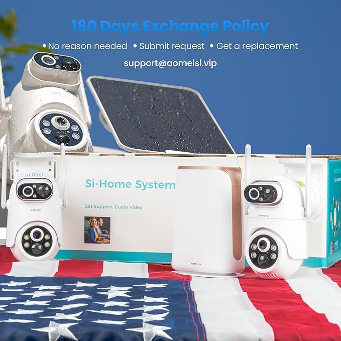 Eseecloud Si-Home Dual Lens Solar Security Camera Wireless Outdoor System,5GHz Wi-Fi, Battery Power, Color Night Vision, Two Way Audio, Easy to Setup,AI Motion Tracking,500GB, 180 Days Exchange Policy