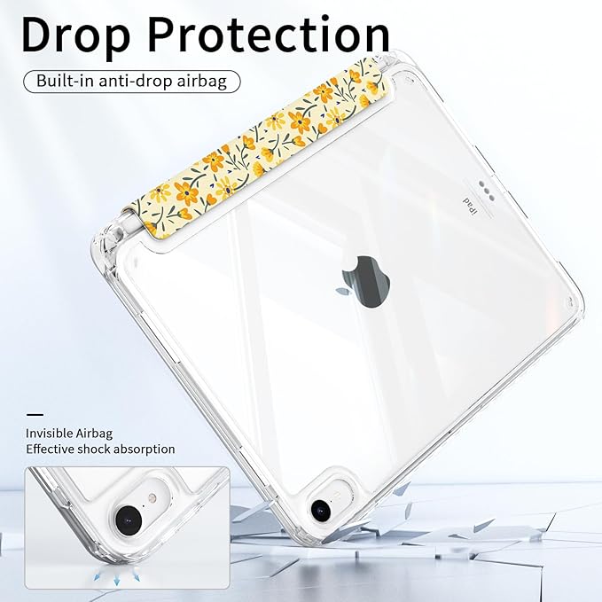 for iPad Air 11 Inch Case M4 (2026)/ M3 (2025)/ M2 (2024), iPad Air 10.9" 5th/4th Generation Case 2022/2020 with Pencil Holder, Slim Trifold Stand Clear Back Cover, Yellow Composition Book